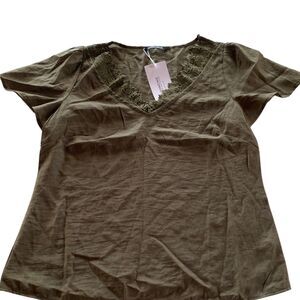 NWT Bloomchic Olive Green V-Neck Top Lace Blouse Ladies 10